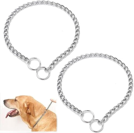 Silver Chain Dog Choke Collars for Large Dogs, 2Pack Heavy Duty Training Choker Collar for Dogs Metal Slip P Link Martingale Collars Puppy Chain for XXS XS Small Medium Large Breed Dogs, M