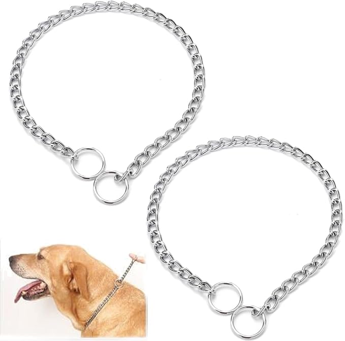 Silver Choker Collar for Dogs, 2Pack Heavy Chain Dog Collar Metal Training Slip P Link Martingale Collars Puppy Choke Chain for XXS XS Small Medium Large Breed Dogs, L
