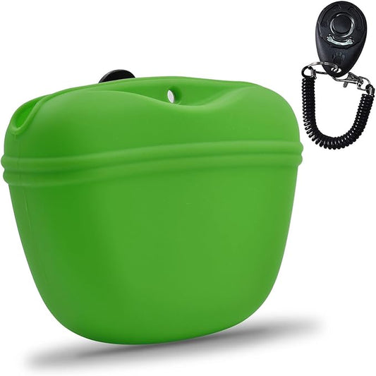 AUDWUD Silicone Dog Treat Pouch,with Dog Training Clicker,Clip on Portable Training Container,Convenient Magnetic Buckle Closing and Upgraded Waist Clip for Enhanced Stability
