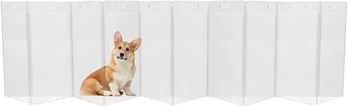Hiddin Clear Acrylic Dog Gate - Low Zig Zag Pet Gate for Home 10 Panels - Sturdy Free-Standing Design - Modern Clear Acrylic Dog Pen - Transparent Pet Gate for Home - Safe & Stylish