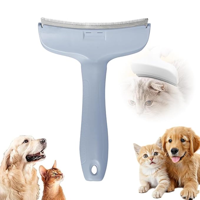 Pet Hair Removal Comb, Cats Dogs Comfy Deshedding Comb, Cat Dog Pet Grooming Brush For Cleaning Shedding Hairs, De-Shedding Clear Tool for Short and Long Hair Pets (Blue, Large)