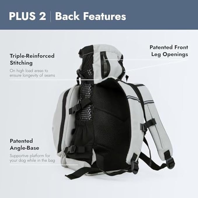 K9 Sport Sack Plus 2 - Medium, Light Grey - Ideal for Dogs 17-19” Long - Adjustable, Backpack-Style Carrier with Multi-Functional Storage Pack, Thick Shoulder Straps & Padded Back Panel