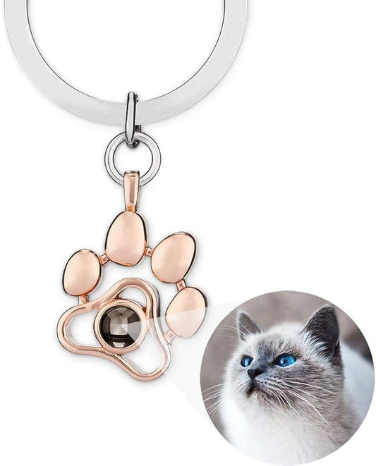 Dog Memorial Necklace & Keychain Gifts Personalized Projection Picture Custom Photo for Pet Lover in Memory of Cat