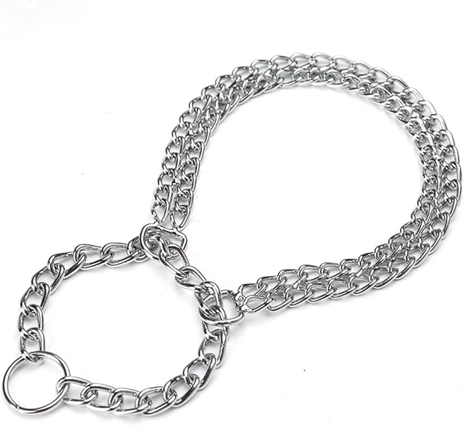 Silver Dog Chain Collar for Large Dogs, Heavy Duty Metal Slip Choke Collar Martingale Collars Training Double Row Chains Choker Collar for Small Medium Large Dog, D3mm