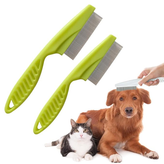 2PCS Multifunctional Pet Hair Comb, 2025 New Tear Stain Removal Comb Pet Grooming Brush, Dual-Sided Fine-Tooth Stainless Grooming Massage Comb Kit for Puppies (Green)