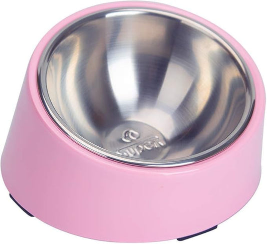 SuperDesign Mess Free 15° Slanted Bowl for Dogs and Cats, Tilted Angle Bulldog Bowl Dog Feeder, Non-Skid & Non-Spill, Easier to Reach Food S/0.5 Cup Pink