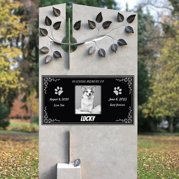 Personalized Pet Memorial Stones for Dog,Cat,Headstone with Photos,Cemetary Markers for Graves,Black Granite Memorial Plaque Outdoor,Custom Sympathy Gift for Lost Loved