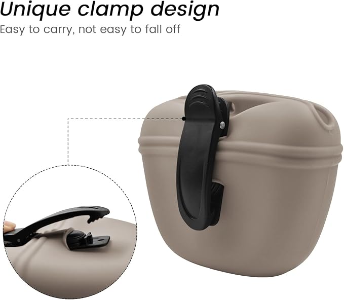 AUDWUD Silicone Dog Treat Pouch,with Dog Training Clicker,Clip on Portable Training Container,Convenient Magnetic Buckle Closing and Upgraded Waist Clip for Enhanced Stability