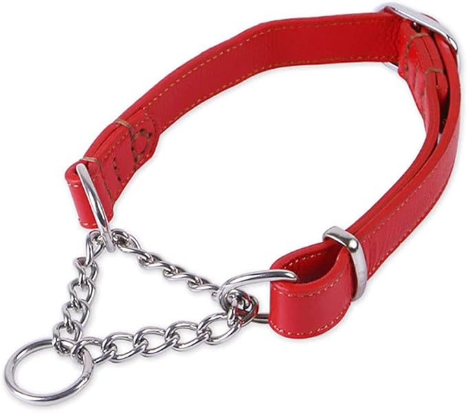 Love Dream Martingale Collars for Dogs, Leather Training Dog Collar, Stainless Steel Chain Anti-Escape No Pull Dog Collar for Medium Large Dogs (L(15.7"-20.9"), Red)