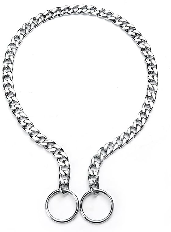 Flat Siver Dog Chain Collars, Metal Slip Choke Collar for Dogs, Heavy Duty Training Martingale Dog Chains for XXS XS Small Medium Large Breed Pets Dogs, XSmall