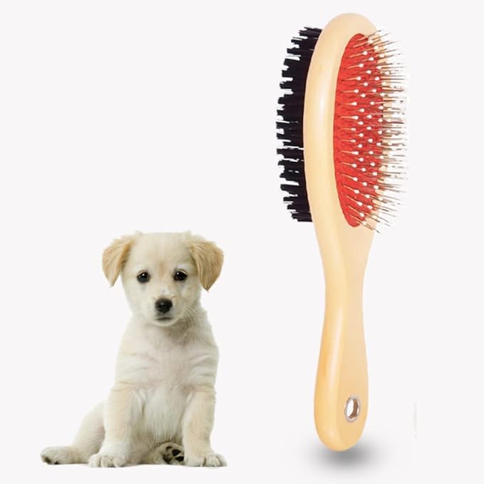 Dog Brush for Grooming Shedding Messaging & Cleaning for Long and Short Haired Dogs, Cats | 2 in 1 Pin & Bristle Soft Pet Hair Double Sided Dog Brush for Cleaning Loose Fur & Dirt (Size Small 17cm)