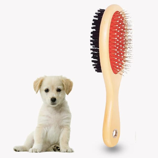 Dog Brush for Grooming Shedding Messaging & Cleaning for Long and Short Haired Dogs, Cats | 2 in 1 Pin & Bristle Soft Pet Hair Double Sided Dog Brush for Cleaning Loose Fur & Dirt (Size Small 17cm)