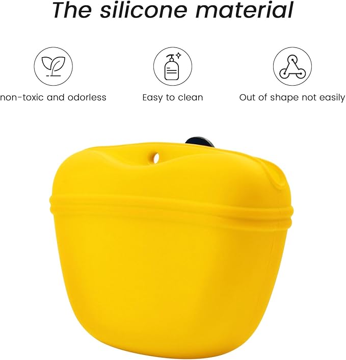 AUDWUD Silicone Dog Treat Pouch,with Dog Training Clicker,Clip on Portable Training Container,Convenient Magnetic Buckle Closing and Upgraded Waist Clip for Enhanced Stability