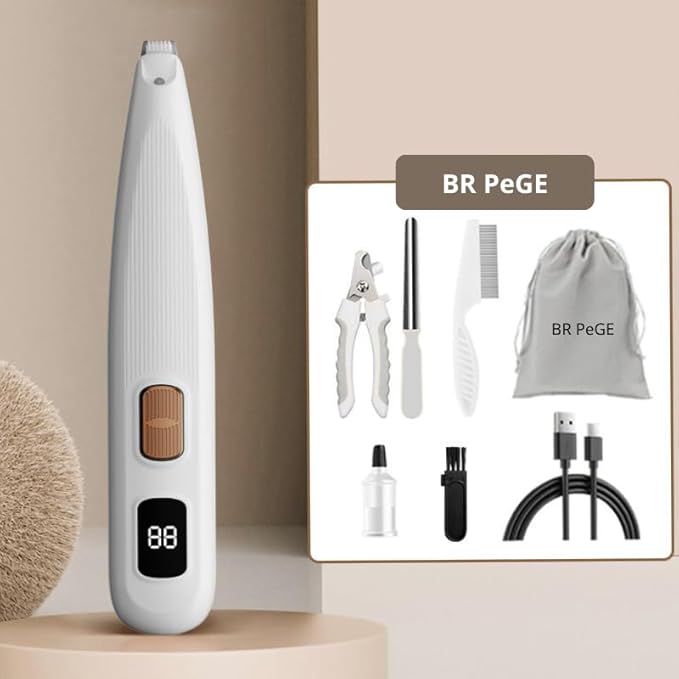 Dog Paw Trimmer with LED Light, Upgraded Safety Electric Paw Trimmer for Dogs and Cats Paw Cleaner, 35dB Low Noise Multifunctional Dog Clippers Recharg. Hair Shaver for Paws, Ears, Face,Rump and Eyes