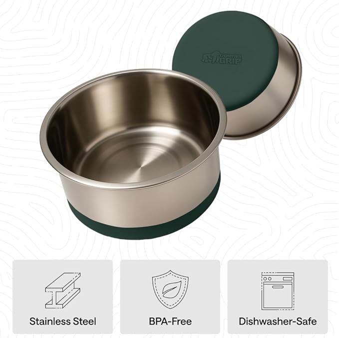 GORILLA GRIP Dog Bowls, Food Grade 304 Stainless Steel, Holds 8 Cups Each (64 fl oz) Food and Water Bowl for Feeding Dogs and Cats, Dishwasher Safe, Rust Resistant, BPA Free Rubber Base Set of 2 Green