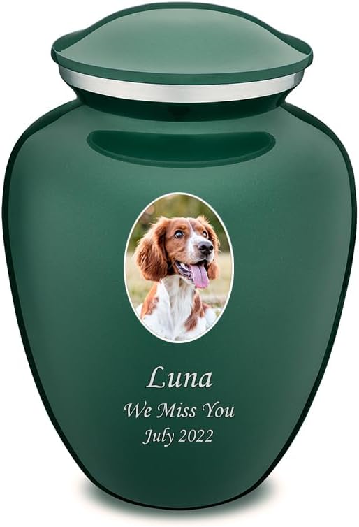 Geturns Embrace Personalized Picture Urn for Small Pets I Green Photo Cremation Urns for Dogs and Cats I 44 lbs