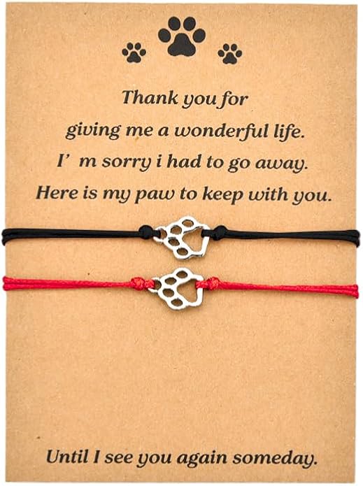 Memorial Bracelet for Pet Loss Sympathy Gifts Paw Print Friendship Bracelets for 2 Remembrance Gifts for Dog Cat Lovers