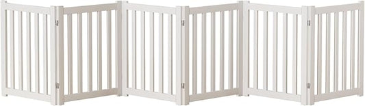 6-Panel Solid Wood Dog Gate - Freestanding Folding Pet Gate for Doorways, Stairs, Indoor, 24" Height, No Installation Needed, White