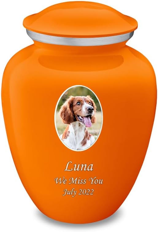 Geturns Embrace Personalized Picture Urn for Small Pets I Burnt Orange Photo Cremation Urns for Dogs and Cats I 44 lbs