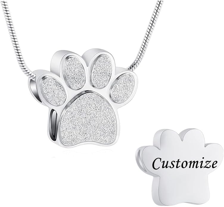 Pet Urns For Dogs/Cats - Pet Ashes Necklace - Paw Print Urn Necklace with Mini Keepsake Urn Memorial Ash Jewelry