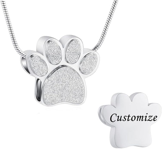 Pet Urns For Dogs/Cats - Pet Ashes Necklace - Paw Print Urn Necklace with Mini Keepsake Urn Memorial Ash Jewelry