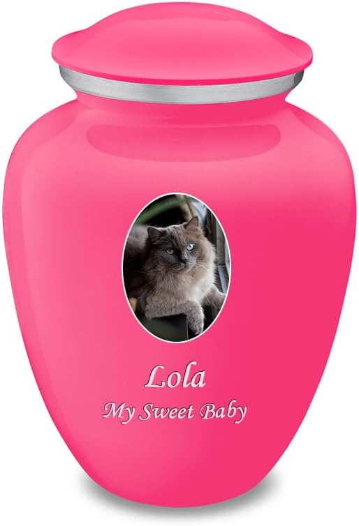 Geturns Embrace Personalized Picture Urn for Small Pets I Bright Pink Photo Cremation Urns for Dogs and Cats I 44 lbs