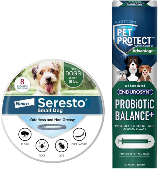 Bundle of Seresto Small Dog Collar for Dogs Under 18 lbs. + Pet Protect Probiotic Dog Supplement Oral Gel 32g