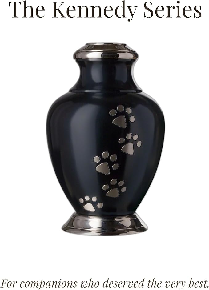 Kennedy Paws Series Pet Urn for Dogs, Handmade Aluminum Memorial Cremation Urn (Medium - Pets up to 65 lbs, Ebony)