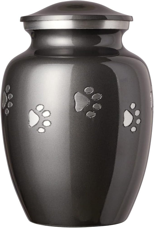 Ottillie Paws Legacy Series Pet Urn for Dogs, Handmade Aluminum Memorial Cremation Urn (Large - Pets up to 115 lbs, Slate, Horizontal Pewter Paws)