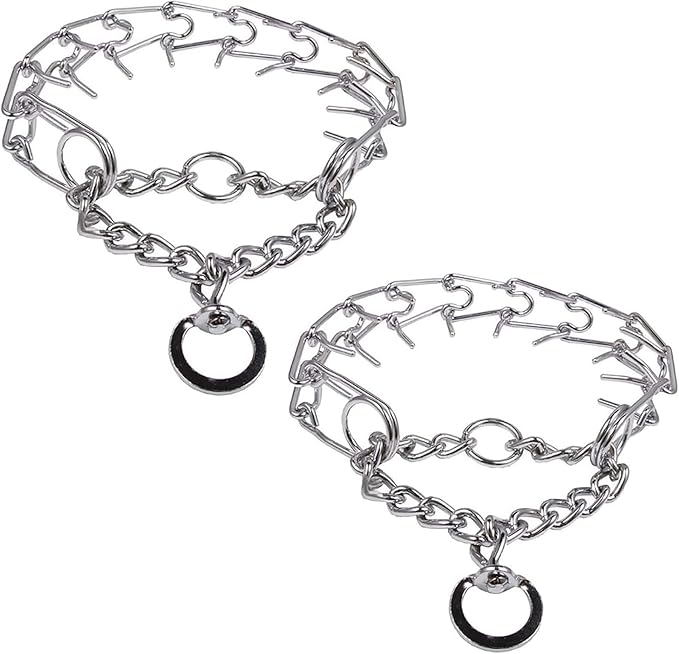 Darkyazi Durable Pinch Collar Stainless Steel Dog Adjustable Pet Training Collar for Medium Large Dogs (Medium (2 Pack), Silver)