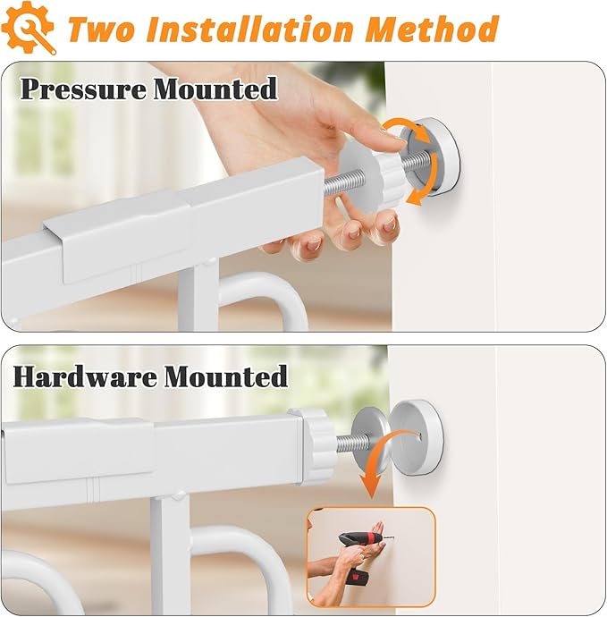 Extra Wide Baby Gate with Door 85.7-101.5 Inch Pressure Mounted, Auto Close Child Baby Gates for Doorways No Drill, Walk Through Dog Gate Indoor for The House, White