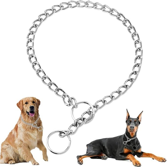 Silver Dog Choker Collar for Large Dogs Heavy Duty Metal Slip Dogs Chain Collars Martingale Training Collars for Small Medium Large Breed Pets, X-Large