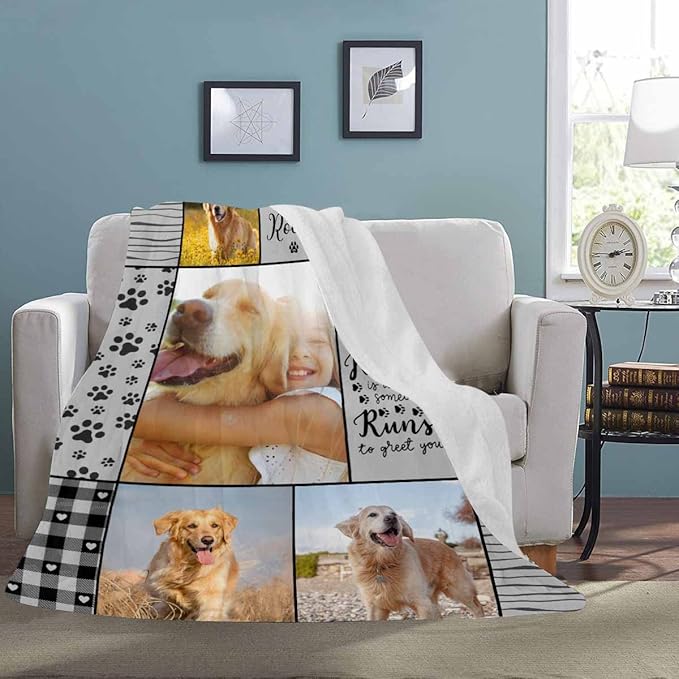 Artsadd Dog Name Custom Throw Blanket with Photo, Dog Memorial Blanket Personalized with Pictures Memory Gift Customized Fleece Throw Blankets Sympathy Remembrance for Family and Friends Made in USA