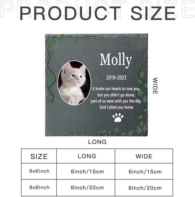 Cat Memorial Garden Stone Personalized, Personalized Pet Memorial Stone Gift with Photo, Customized Pet Memorial Gifts for Loss of Dog Cat, Pet Grave Marker Headstone