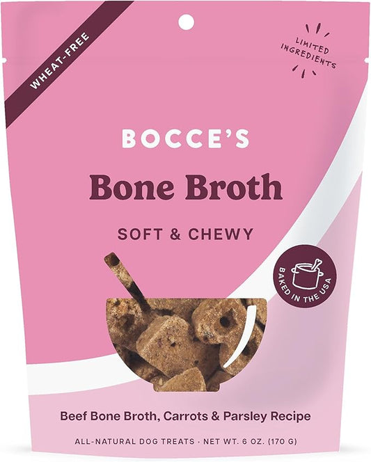 Bocce's Bakery Bone Broth Wellness Treats for Dogs, Wheat-Free Everyday Dog Treats, Made with Real Ingredients, Baked in The USA, Natural Soft & Chewy Cookies, 6 oz