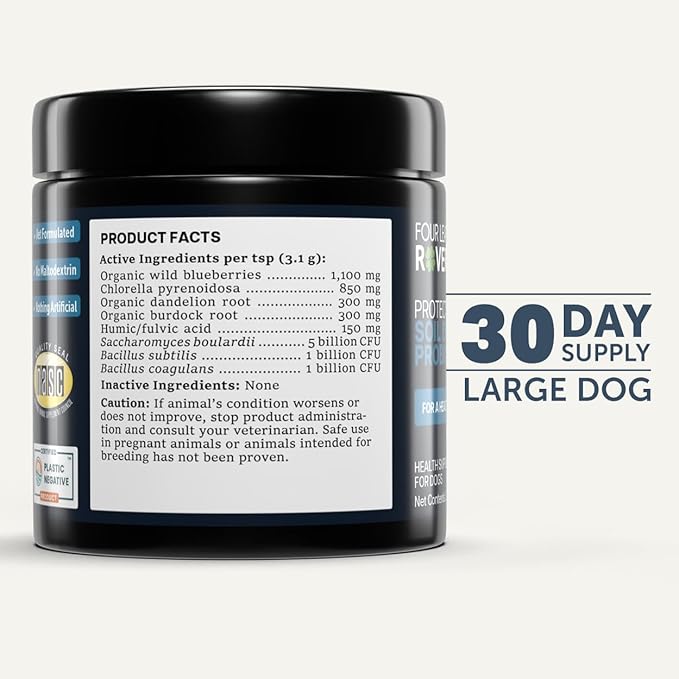 Four Leaf Rover Protect - Probiotics for Dogs - Veterinarian Formulated - with Natural Prebiotics and Antioxidants - Detoxification & Gut Health - 30 Day Large Dog Supply