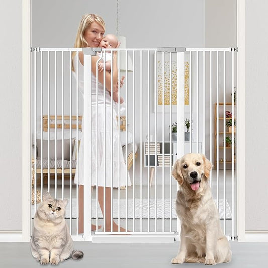 51.18" Tall Extra Tall Pet Gate Dog Door, Auto Close Safety Gates for Kitchen Living Room Doorways Hallway,Indoor Pet Gates for Dogs or Cats(Black) (White, 48.5-56.3")