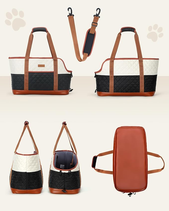 Lekereise Fashion Dog Carrier Soft-Sided Small Cat Handbag Up to 15lbs Waterproof PU Leather Puppy Carrying Pet Tote Bag with Pocket for Outdoor Travel Walking Hiking Shopping
