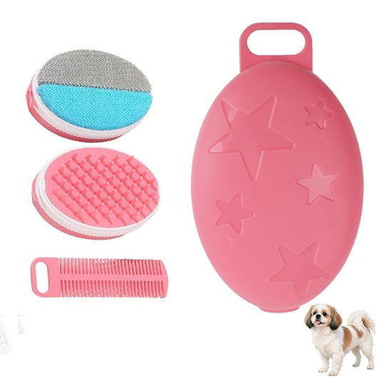 3-in-1 Pet Grooming & Hair Removal Set, Dog Cat Comb Kit, Electrostatic Fur Remover, Compact Elliptical Storage Case, Portable for Travel - Fits Long Haired Dogs, Indoor Cats, Poodles