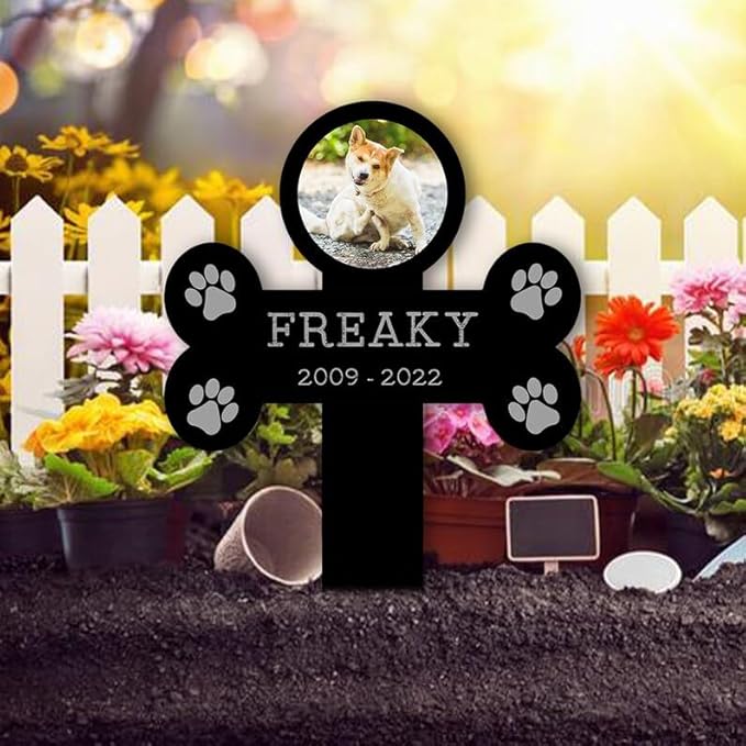 Personalized Dog Memorial Stake Custom Dog Cat Photo Pet Bone Shape Metal 12x12 inch Pet Grave Marker Dog Loss Gift Sympathy Gift for Dog Lover (Style 10)
