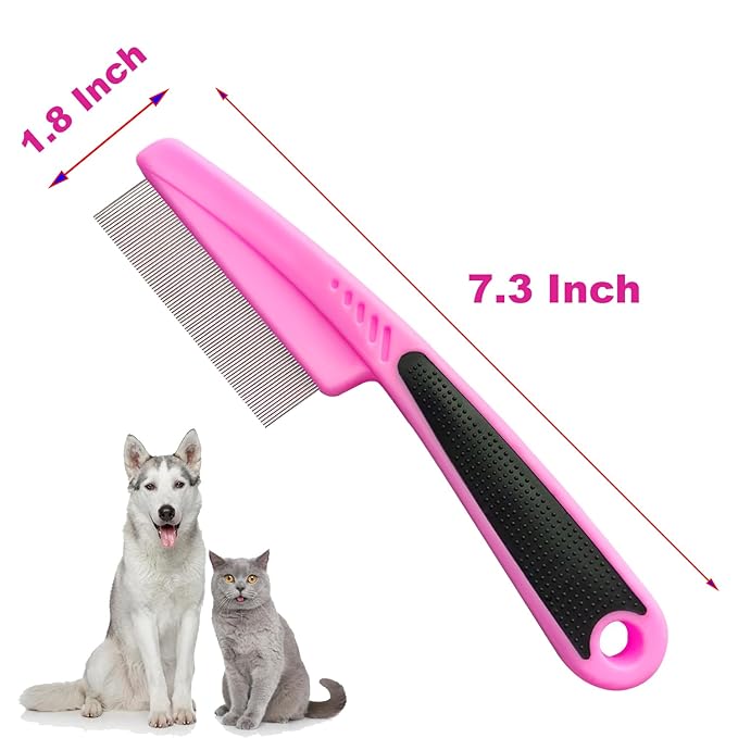 Flea Comb 1Pcs with High Strength Teeth Pet Tear Stain Remover Combs, Pet Dog Cat Grooming Comb Set Effective Float Hair Remover(Pink)