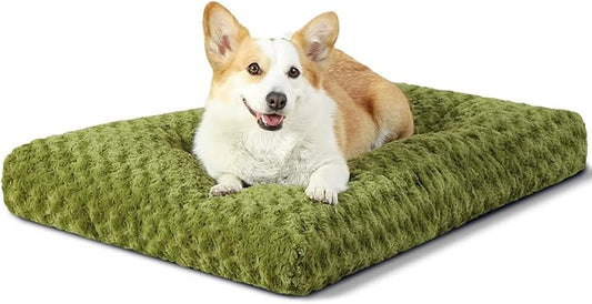 KSIIA Washable Dog Bed Comfy Dog Crate Pad Deluxe Plush Pet Bed Non-Slip Kennel Pad for Medium Dogs, 29" x 21", Green