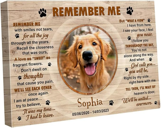 S101611 Dog Memorial Landscape Canvas Gift for Lovers, Remember Me Personalized With Picture Date for Mom Dad