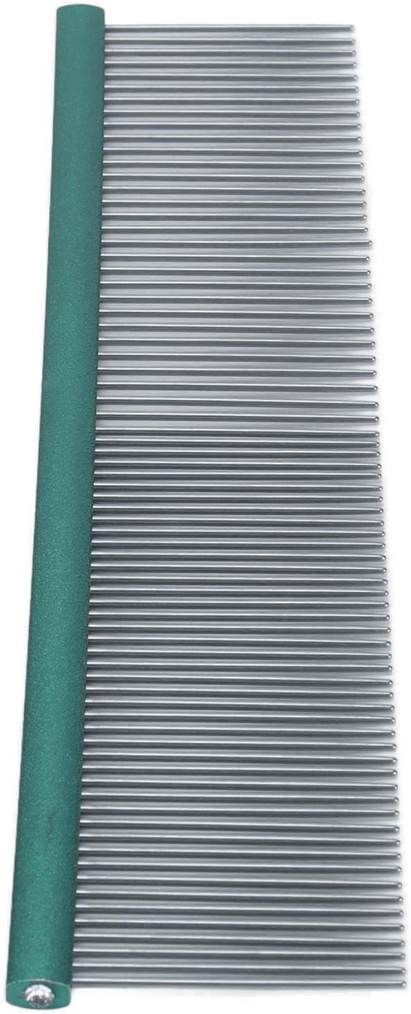 Pet Steel Comb Dogs and Cats, Professional Dog Grooming Comb For Shedding Tangles Knots, Pet Dematting Comb with Rounded Teeth and Non Slip Grip Handle for Long Haired Breeds(Green 13cm/5.1in)