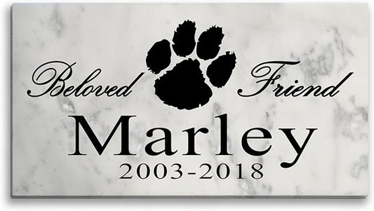 Broad Bay Dog Pet Memorial Gift Stone Solid Marble Personalized Pet Plaque Garden Marker Indoor or Outdoor Grave Headstone 12" x 6" (Beloved Friend - Paw Print)