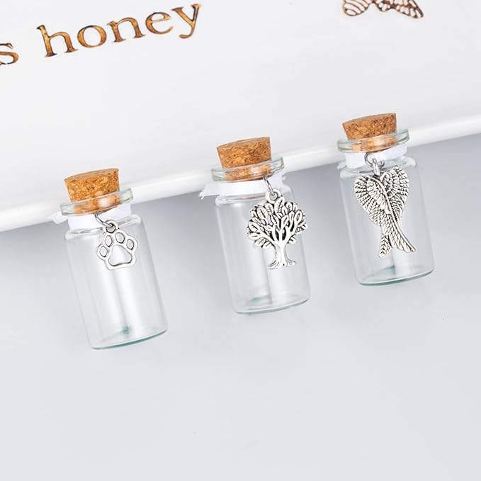 Pet Memorial Urns Small Glass Jars for Ashes or Hair Cat Keepsake Memorial Urns Teeth Keepsake Loss of Dog Sympathy Gift (3 Pack)
