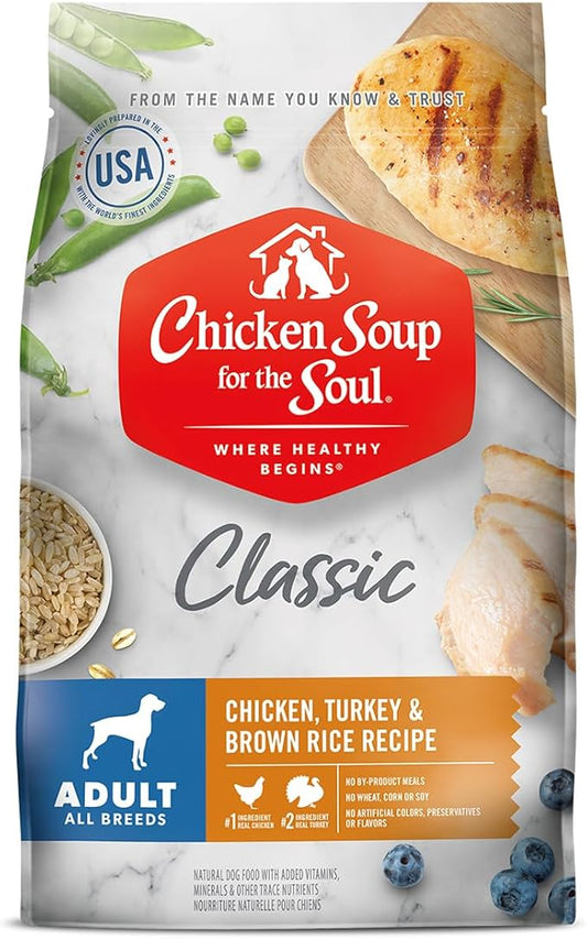 Chicken Soup for the Soul All Natural Premium Adult Dry Dog Food, Real Meat First Ingredient, No By-Products, Supports Gut & Immune Health, Chicken, Turkey & Brown Rice, 4.5lb