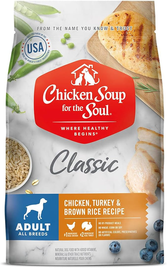 Chicken Soup for the Soul All Natural Premium Adult Dry Dog Food, Real Meat First Ingredient, No By-Products, Supports Gut & Immune Health, Chicken, Turkey & Brown Rice, 13.5lb