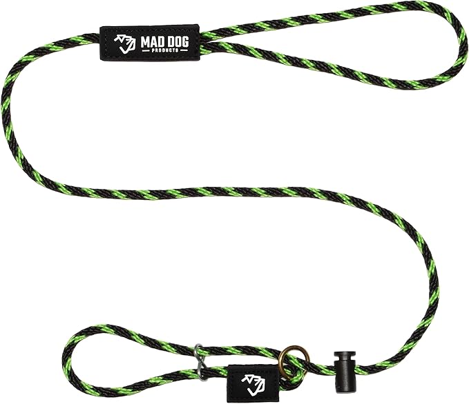 Mad Dog Products Easy Leader Dog Leash 1/4" x 4' Black/Lime Signature Rope - Made in USA