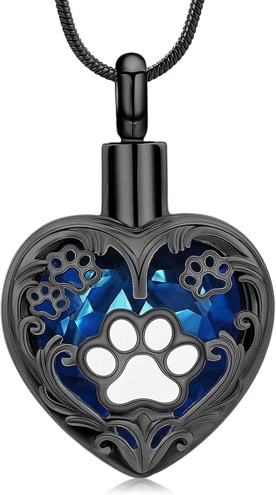 Heart Urn Necklace For Ashes Birthstone Pet Memorial Jewelry Dog Paw Print Cremation Pendant Stainless Steel Keepsake Gift For Pet Lovers